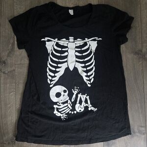 MONAG Maternity Skeleton Shirt Small Black Cotton Halloween Pregnancy Graphic T